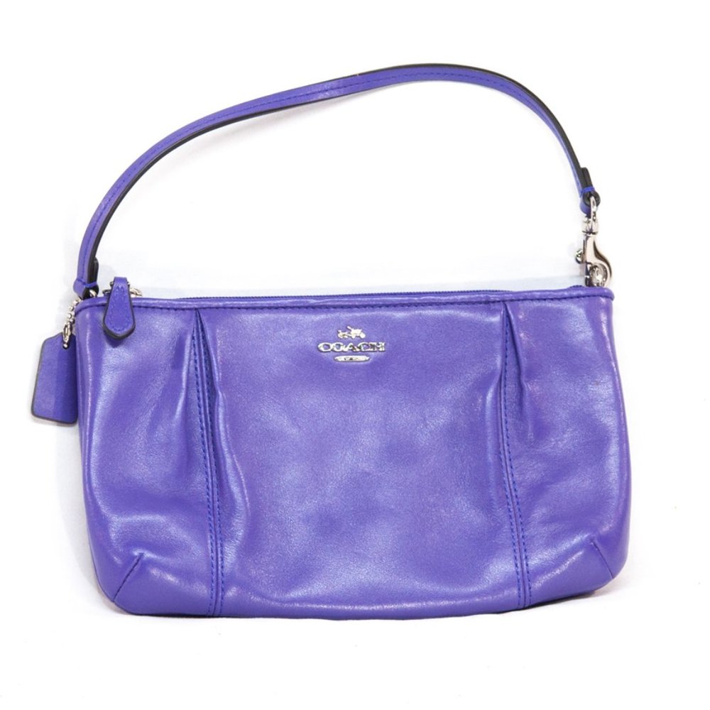 Coach purple leather "Colette" zip wristlet clutch